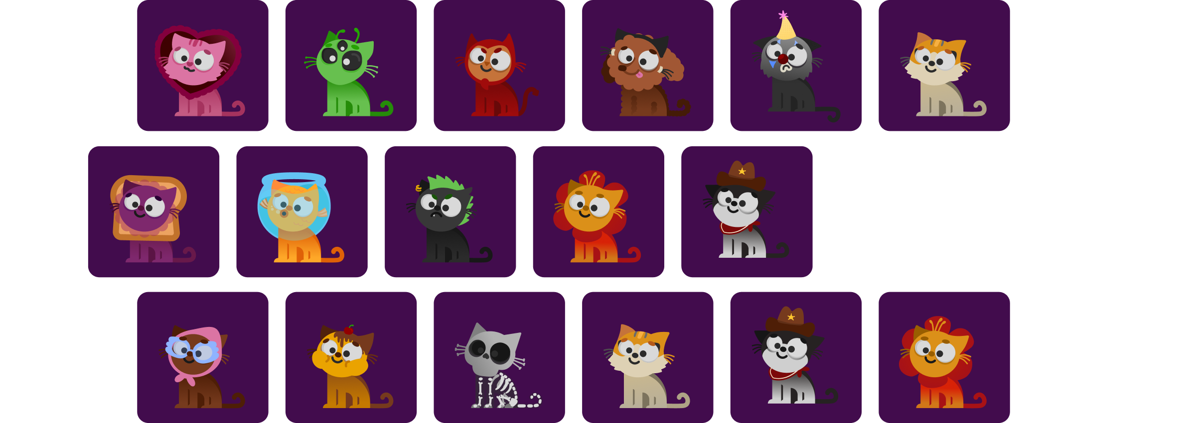 Full Meowsic character lineup with multiple cat performers